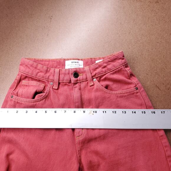 Cotton-On Jeans Womens 2 Red Wide Leg Raw Hem Casual Trendy Streetwear Boho Y2K - Picture 5 of 13